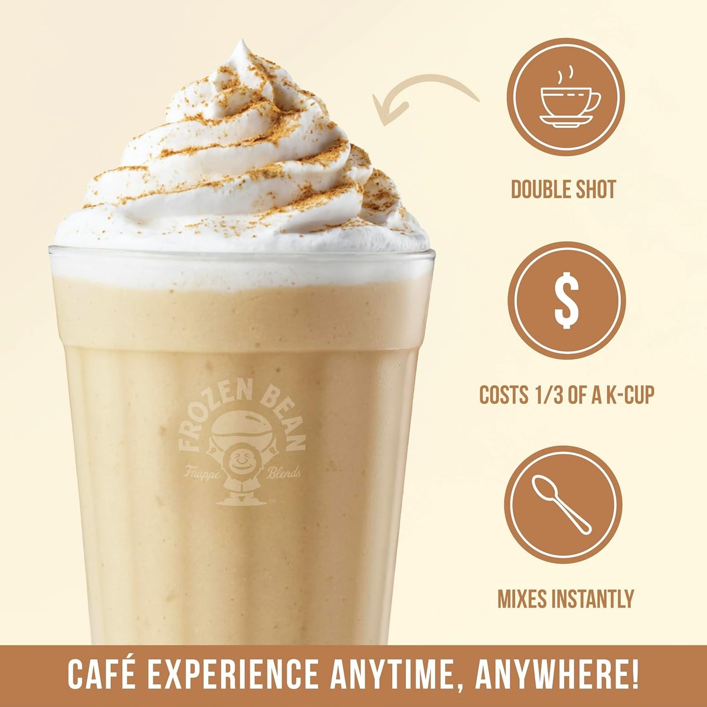 The Frozen Bean Vanilla Bean Frappe & Latte Instant Mix (10 Sticks), Made with Arabica Coffee, Double Shot Caffeine, Low Sugar & Premium Ingredients, Hot, Iced, or Blended Drinks