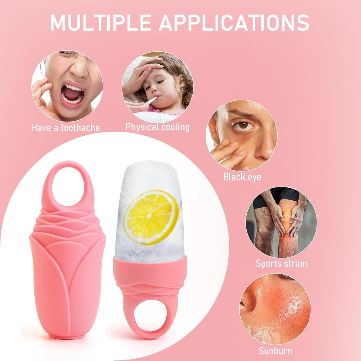 3 Pack Ice Roller for Face, Facial Ice Roller Silicone Mold Reusable for Face Women and Eye Neck Cold Skin Care Tools Freezer De Puff Eye Bags Reduce Migraine Pain Pink 1 + Purple 2