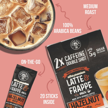 The Frozen Bean Vanilla Bean Frappe & Latte Instant Mix (10 Sticks), Made with Arabica Coffee, Double Shot Caffeine, Low Sugar & Premium Ingredients, Hot, Iced, or Blended Drinks