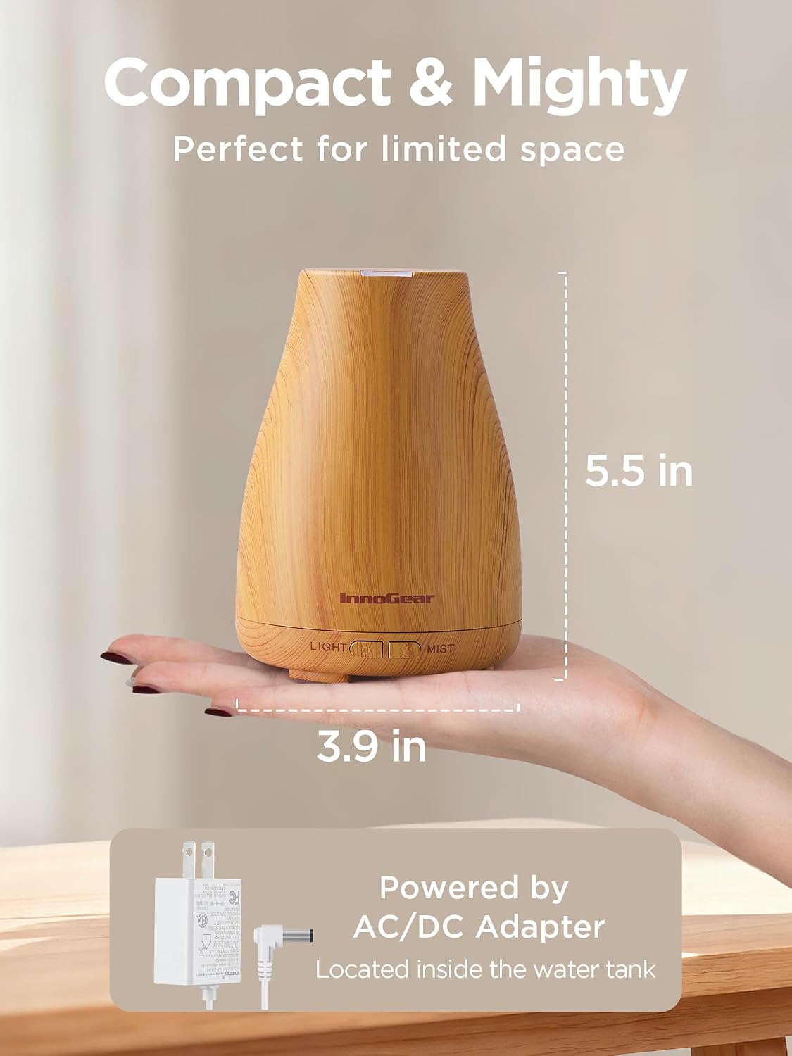 InnoGear Essential Oil Diffuser, Ultrasonic Diffusers for Home Aromatherapy Humidifier for Bedroom Room 7 Colors LED 2 Mist Mode Auto Off, Basic White