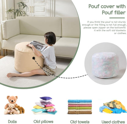 HIGOGOGO Round Stuffed Pouf Ottoman, Pu Leather Poufs with Foam Chunk Filling, Furry and Fluffy Pouf Foot Stool Storage Ottoman, 20 X 15 Floor Poufs Foot Rest for Living Room,Dark Brown