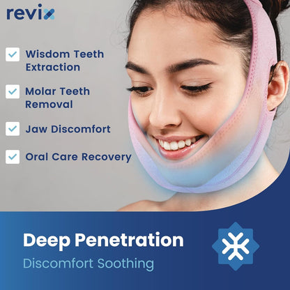 REVIX Wisdom Teeth Ice Pack Head Wrap with 3D Sewing Jaw Ice Pack for Face Oral Surgery Pain Relief for TMJ, Tooth Extraction & Teeth Removed, Extra Snug Fit with 4 Hot Cold Gel Packs Reusable, Black