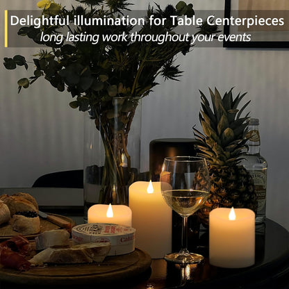 TECHLONG Flameless Candles Battery Operated with Timer, 3D Moving Flame Flickering, Last 600+ Hours Battery Candles, 3" x 3" Ivory Real Wax Electric LED Candle for Wedding Party Decorations