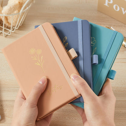 Small Notebook Pocket Journal, A6 3.7" x 5.7", 3 Pack, Black Leather Cover