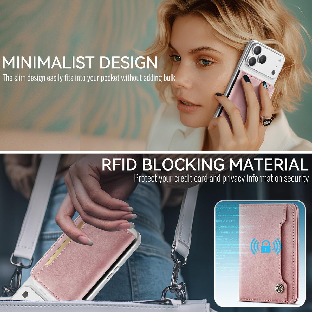 Vinich for MagSafe Wallet Magnetic RFID Blocking Card Holder, Rose Pink