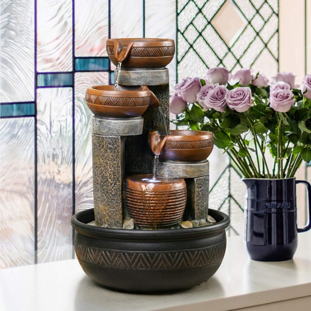 15.7''H Tabletop Water Fountain with LED Lights - Peaceful and Relaxing Water Sound - Small Desktop Waterfall Fountain for Home and Office Decoration