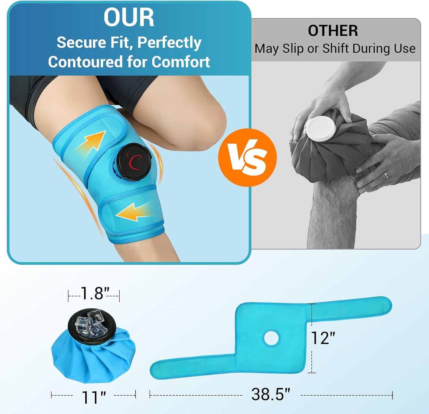 Comfytemp Knee Ice Pack Wrap, Wearable Ice Bags for Injuries Reusable, Knee Replacement Surgery, Meniscus Tear, 1H Long Lasting, Hot & Cold Therapy for Arthritis, ACL, Running Recovery