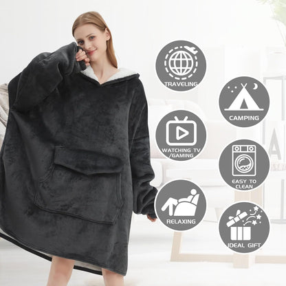 Mewkou Wearable Blanket Hoodie for Adult,Oversized Sherpa Fleece Blanket Hoodie for Women Men,Grey