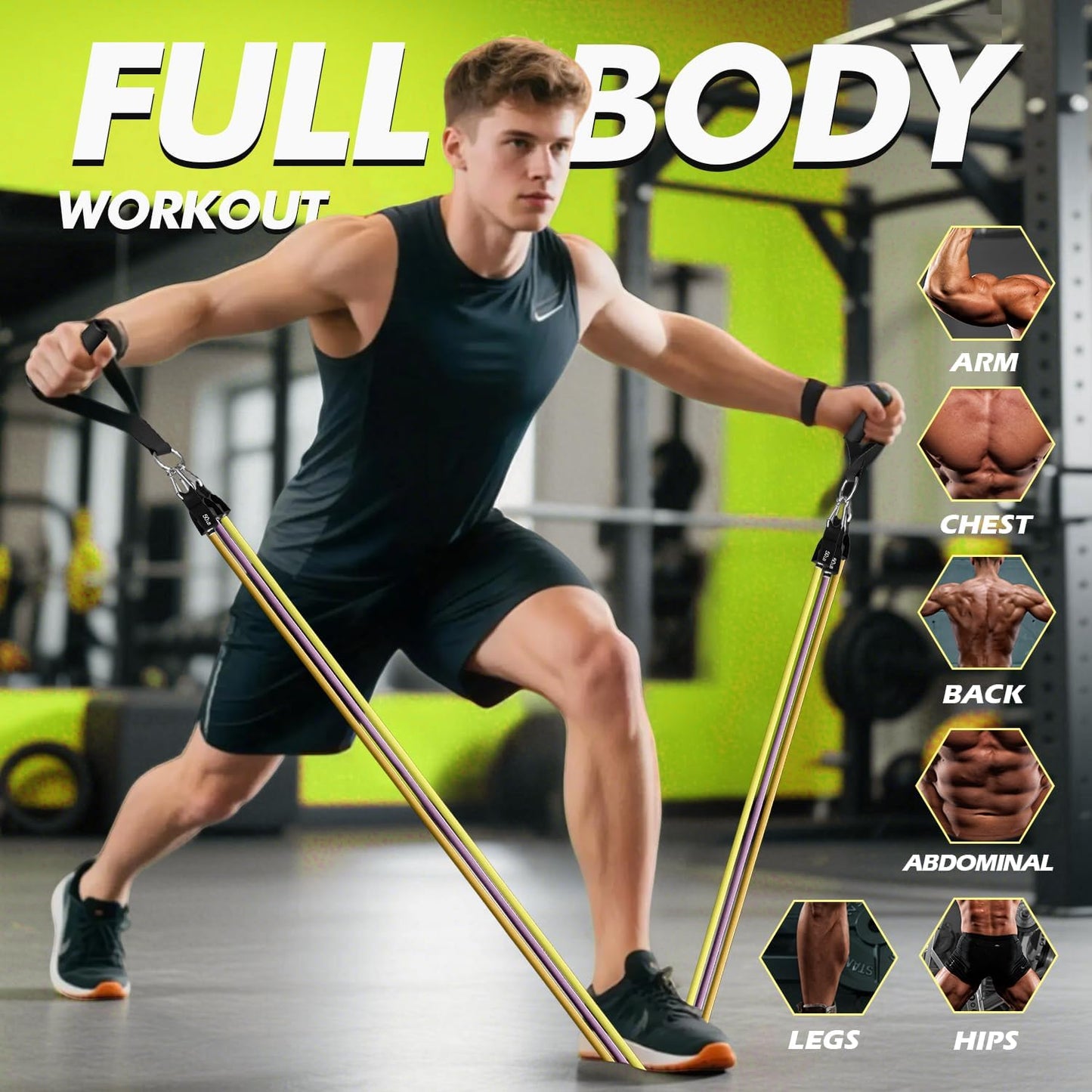 WHATAFIT Resistance Bands, Exercise Bands, Workout Bands with Handles, Door Anchor and Ankle Straps, 5 Resistance Levels Fitness Bands for Strength Training, Physical Therapy, and Home Gym Equipment