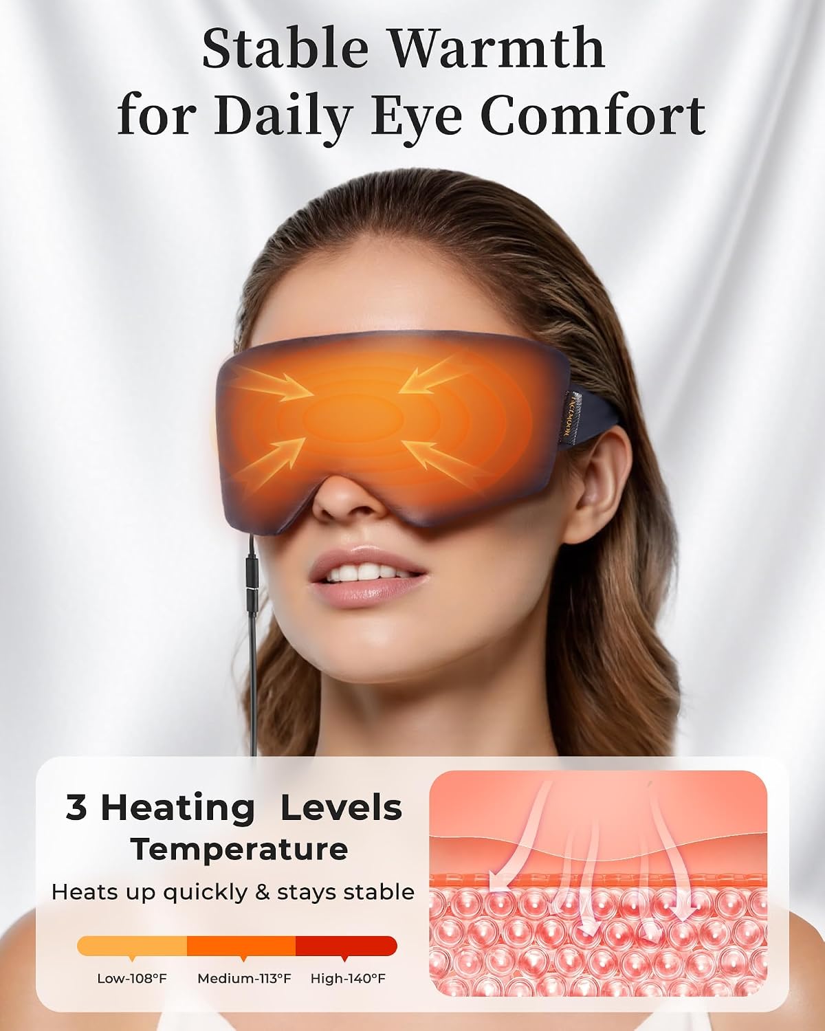 Heated Eye Mask for Dry Eyes, USB Powered Silk Warm Compress for Eyes