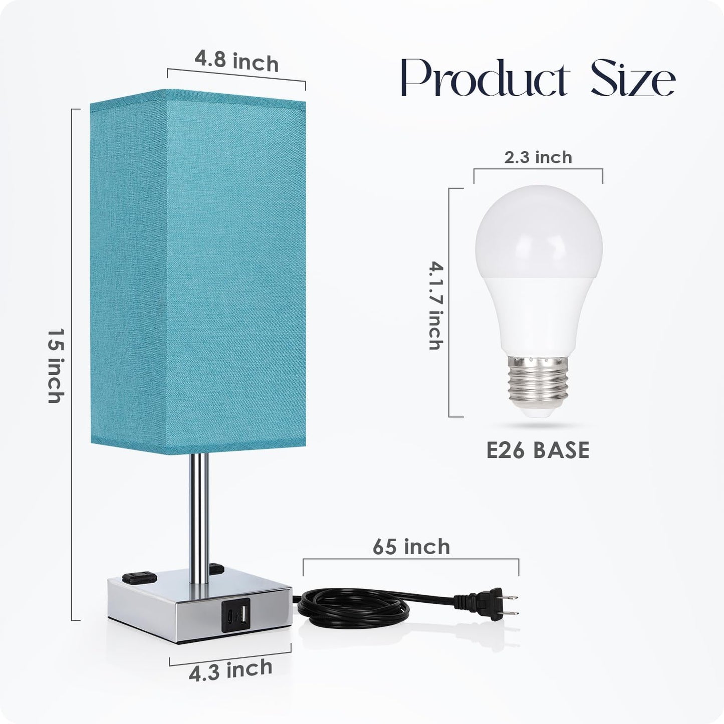 Bedside Table Lamp for Bedroom - Touch Small Lamp with USB C+A Charging Ports & AC Outlets, 3 Way Dimmable Nightstand Light for Living Room (LED Bulb Included, Grey)