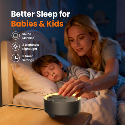 Kipcush White Noise Machine for Sleeping – High-Fidelity Non-Looping Sounds, Dimmable Night Light, USB Powered, Sleep Sound Machine for Baby, Kids & Adults (A - Model White+, Standard)