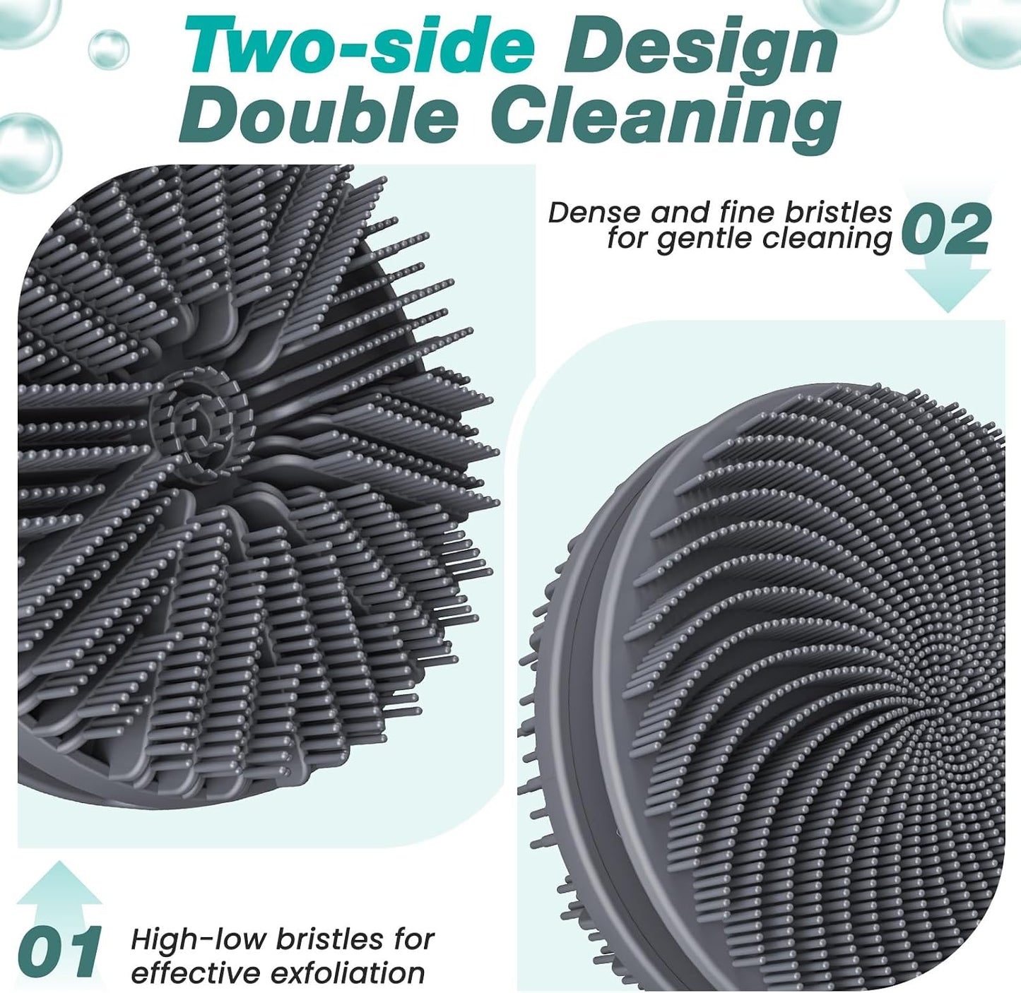 Manmihealth Silicone Back Scrubber & Soft Bath Glove, Silicone Scalp Massager Set 5 PCS, Super-Exfoliating Body Scrubber Shower Brush & Shampoo Brush Combination, with 2 Free Hooks (Style 1 Black)