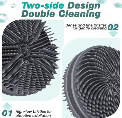Manmihealth Silicone Back Scrubber & Soft Bath Glove, Silicone Scalp Massager Set 5 PCS, Super-Exfoliating Body Scrubber Shower Brush & Shampoo Brush Combination, with 2 Free Hooks (Style 1 Black)