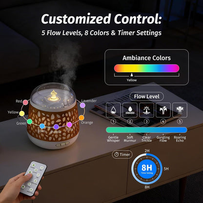 Weljoy Patented Dancing Water Fountain, Desktop Zen Decor & Light (Light Wood Grain)