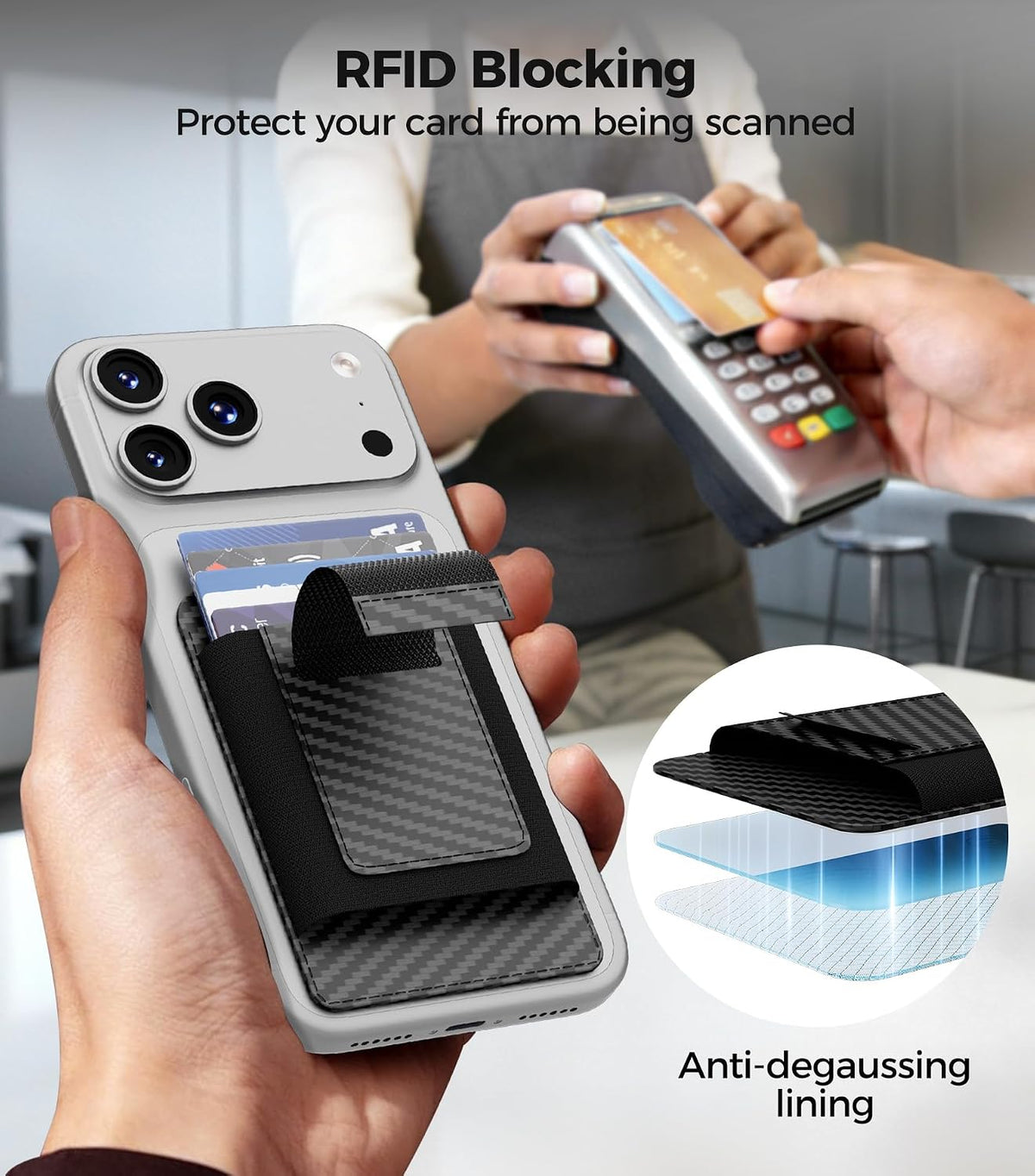 for MagSafe Wallet Works with Apple Find My, 5-Card RFID Holder with Pop-Up Strap, Strong Magnetic Wallet for iPhone 17/16/15/14/13/12 Pro Max Air Plus, Wireless Charging, Black