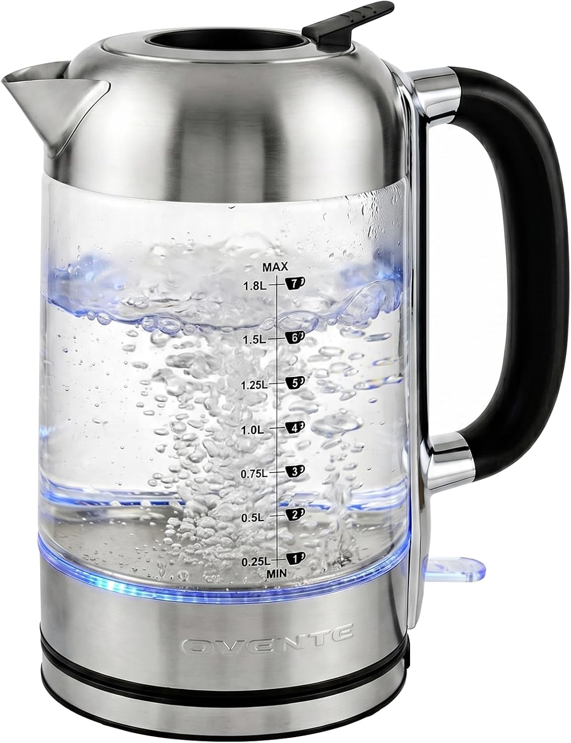 OVENTE 1.8L Glass Electric Kettle Water Boiler, Silver KG751S