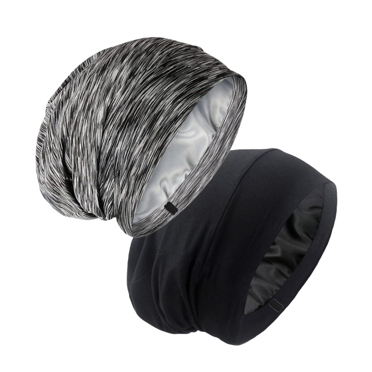 Silk Satin Lined Bonnet Sleep Cap - Adjustable Stay on All Night Hair Wrap Cover Slouchy Beanie for Curly Protection Women and Men Solid Black