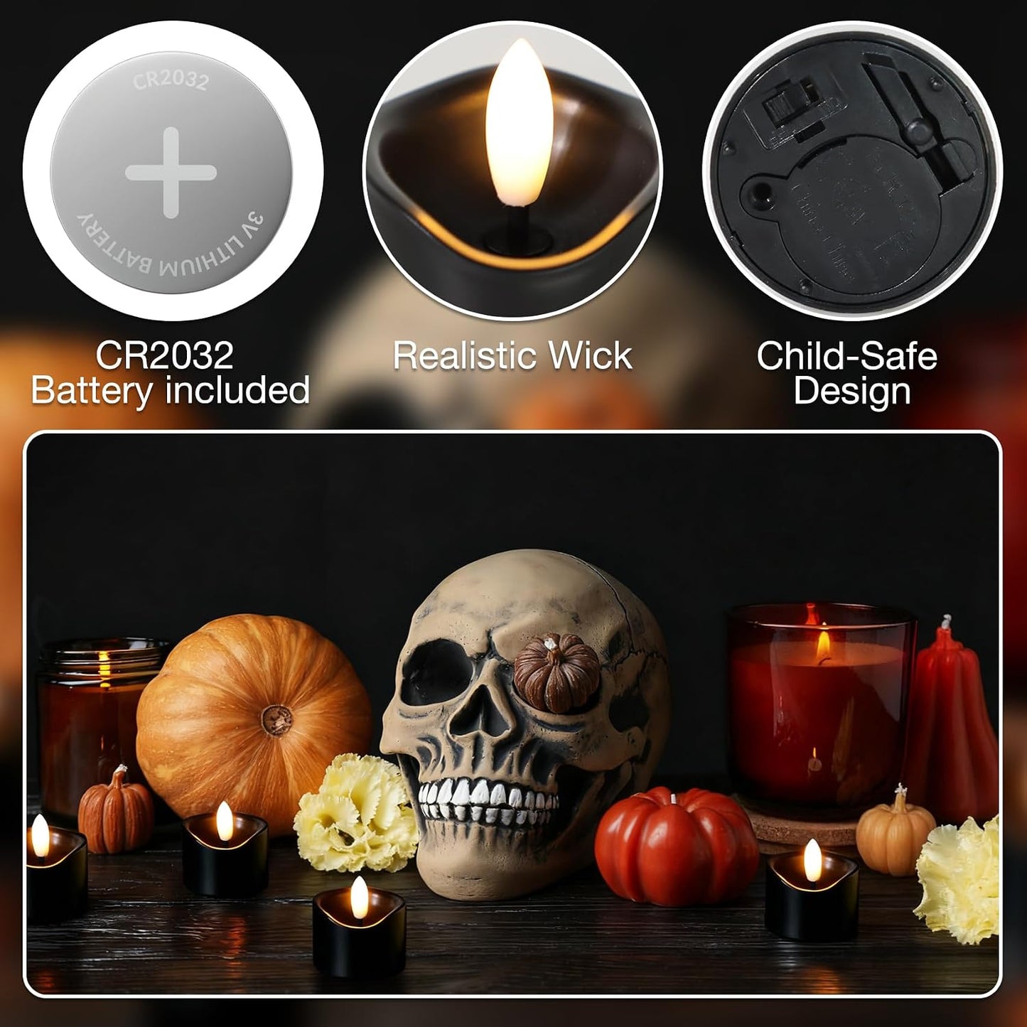 24 Pack Flameless Tealight Candles Battery Operated Tea Lights, Realistic Flickering Electric LED Tea Lights, 3D Wick Fake Tea Lights for Votive, Festival, Party, Wedding Decor