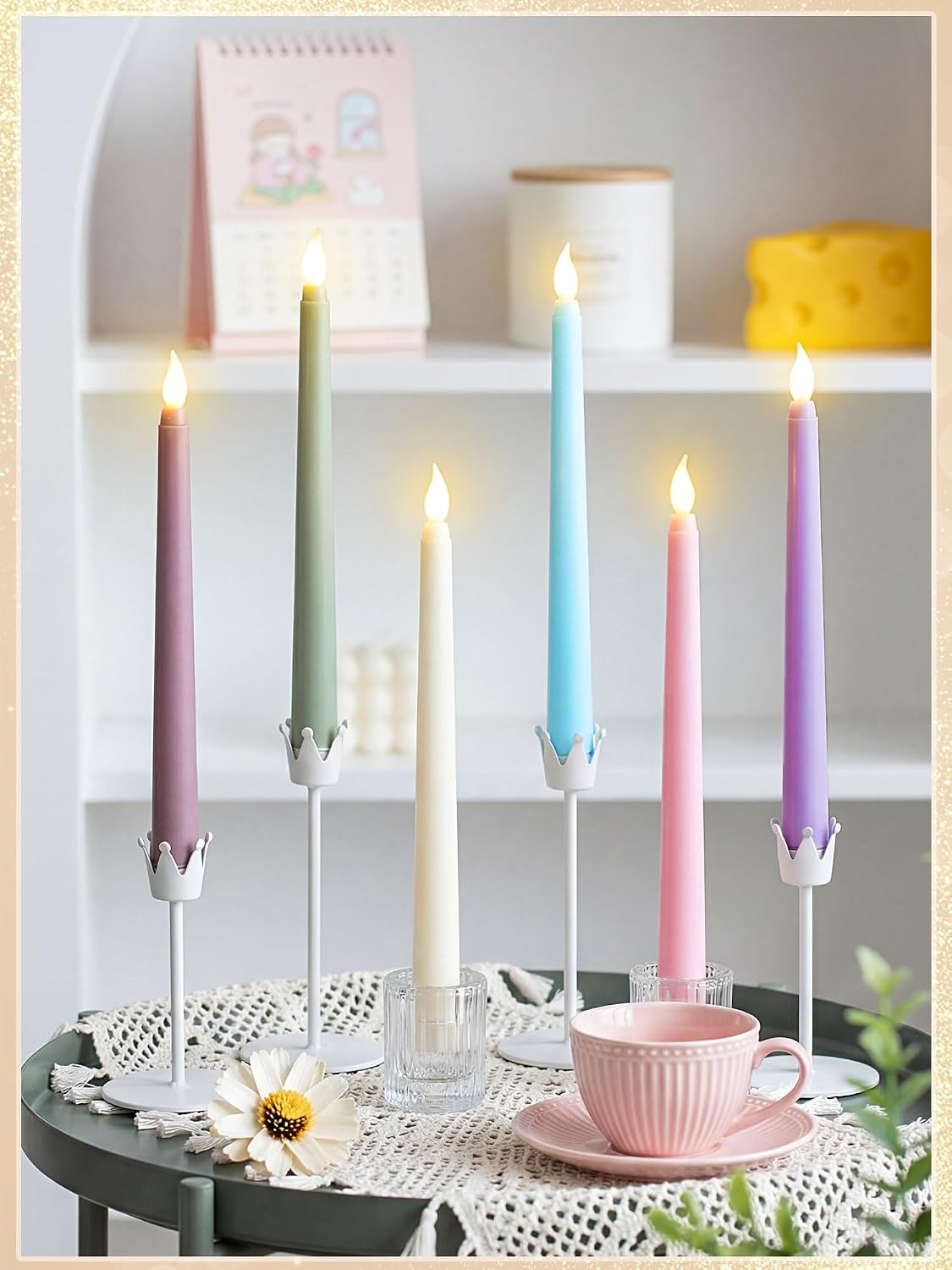 Treela 24 Pcs Flameless Taper Candles Battery Operated Bulk Fake Candles Light LED Candle Sticks Flickering Tapered for Easter Wedding Anniversary Decoration(Basic,11 Inch,Ivory)