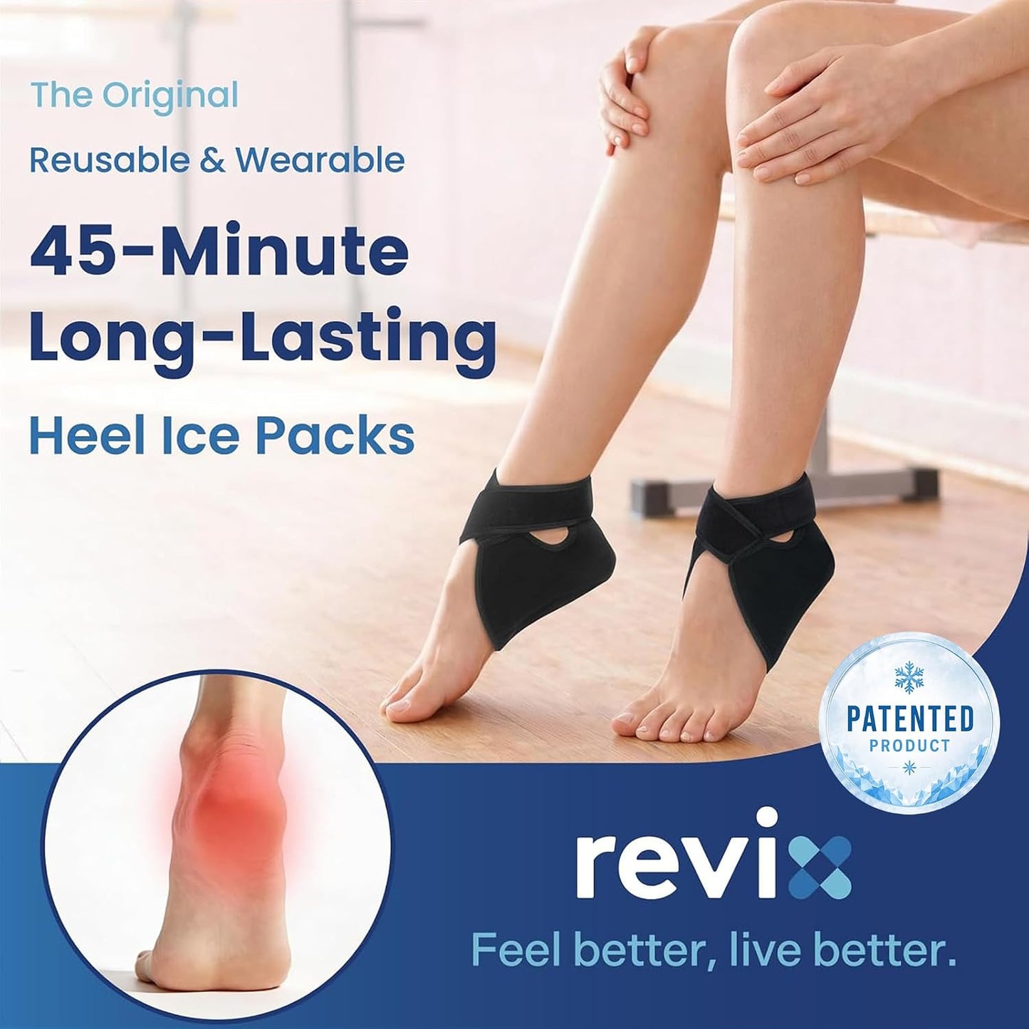 REVIX Heel Ice Pack Wraps for Achilles Tendonitis & Plantar Fasciitis with 45-Min Long Lasting Cold Therapy, 2 Packs Lightweight Gel Ice Pack for Heel Relaxation, Reusable Ice Wrap for Feet Swelling