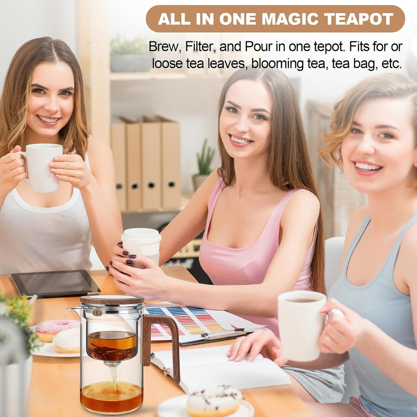 Enchanti Tea Pot, Glass Teapot with Removable Infuser, Magnetic Loose Leaf Tea Steeper, Magic Witchcraft Tea Pot with Strainer for Water Separation, Gift Package, 27oz/800ml