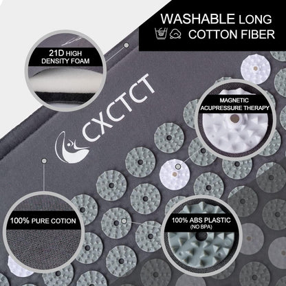 Extra Long Yoga Acupressure Mat Set,Massage Acupuncture Mat Large,Magnetic Mat Acupressure Body mat and Pillow for Neck Back Pain Relief(Grey)