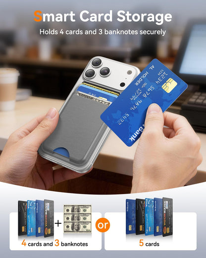 for MagSafe Wallet, Works with Apple Find My,4 Card Holder, Magnetic Phone Wallet for iPhone 18/17/16/15/14/13/12 Pro Max Air Plus Series, RFID Blocking Vegan Leather,Black