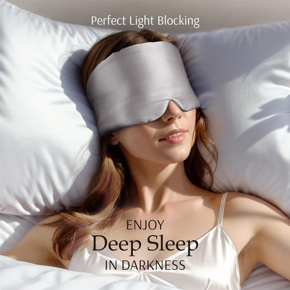 Zenssia 100% Mulberry Silk Sleep Mask Eye Mask for Man and Woman with Adjustable Headband, Full Size Large Sleep Mask & Blindfold for Total Blackout for All Night Sleep, Travel & Nap- Black