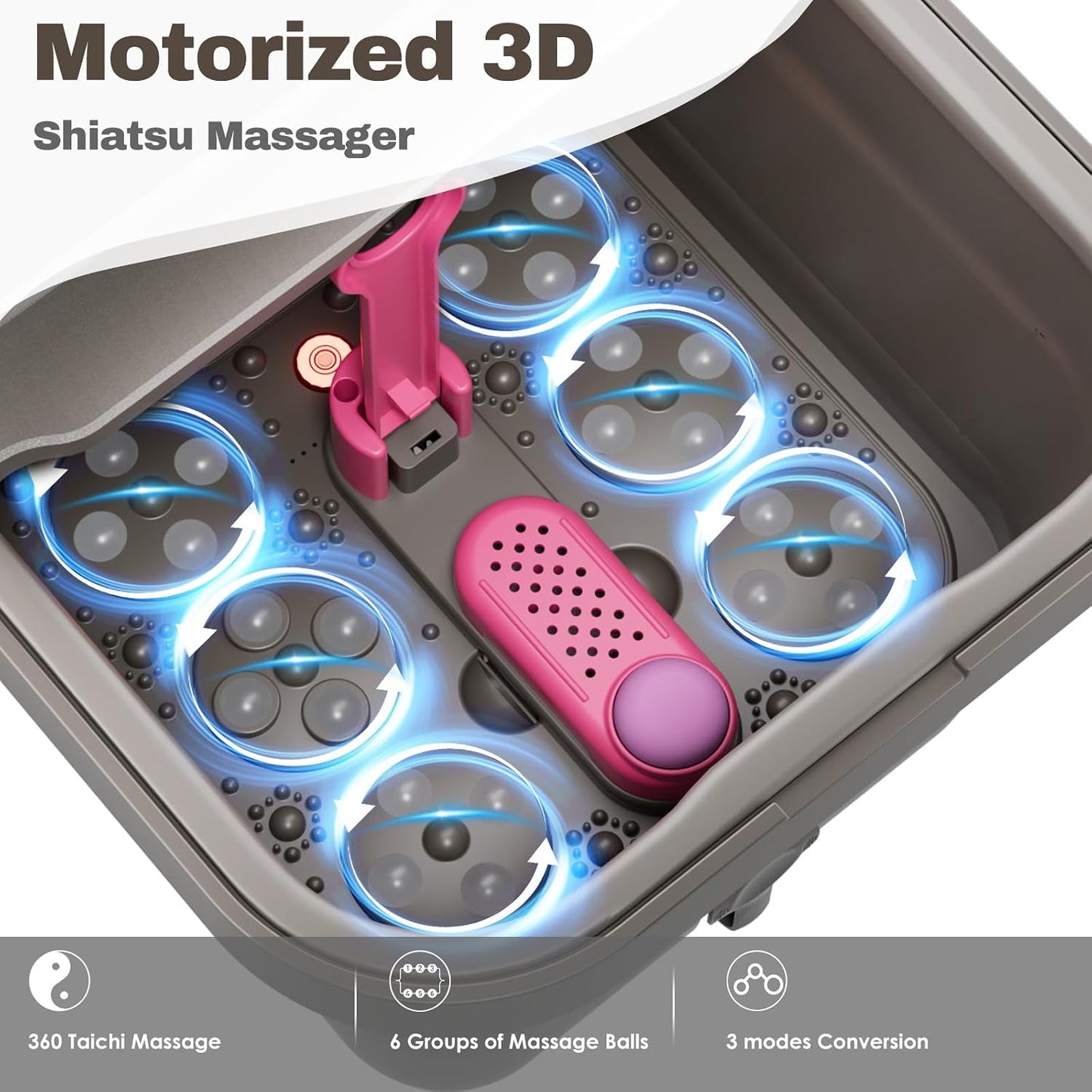 Ranjova Foot Spa Electric Rotary Massage, with Color Touch Screen and Remote Control, Foot Bath Massager with Heat, Bubble, Adjustable Temp, and 24 Motorized Shiatsu Massage Balls (Dark Grey)