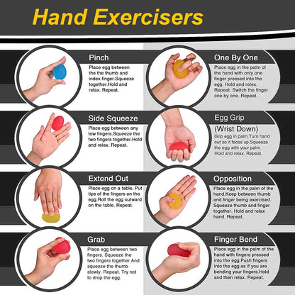 Squeeze Balls for Hand Therapy, Exercise, Arthritis - Grip Strengthener Occupational Equipment for Finger, Wrist, Carpal Tunnel, Pain Relief, Stress - Resistance Strength Squeezing Egg Trainer