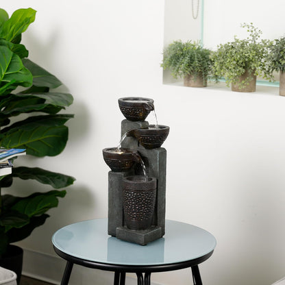 Alpine Corporatio 14" Tall Stoned Jar Cascading Water Fountain with LED Lights, Elegant Tabletop Water Feature for Home, Office, Living Room, and Bedroom Decor, Gray