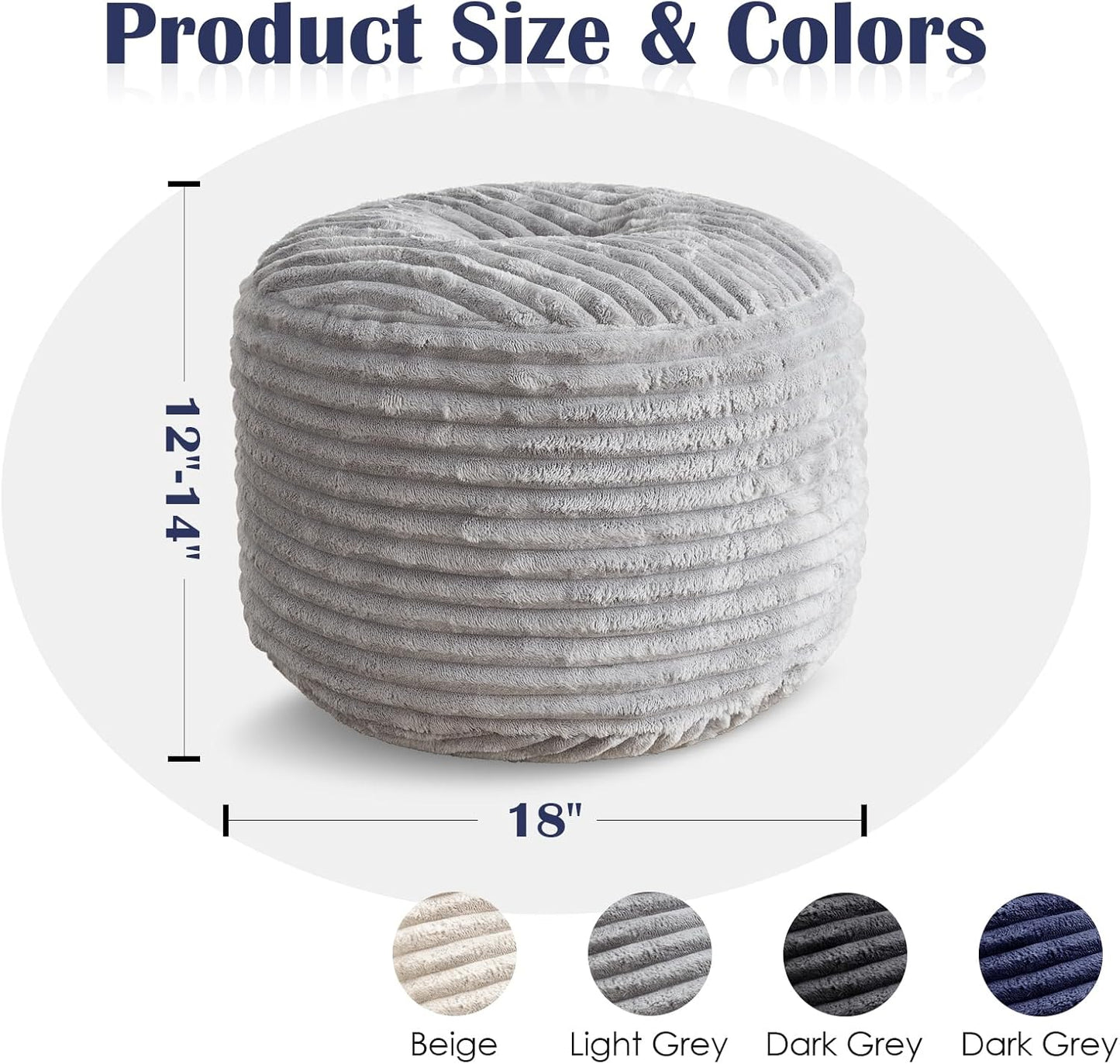 SHOUREN Stuffed Round Ottoman,Corduroy Pouf Ottoman Foot Rest with Foam Filling,Pouf Storage Ottoman Footstool for Living Room,20 X 15 Floor Poufs for Couch,Footrest Only - 20 X 15 Inches,Beige