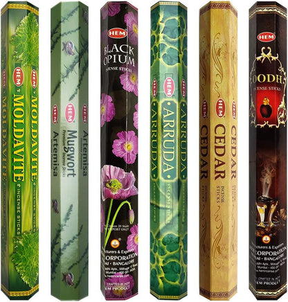 Hem Incense Sticks Variety Pack #23-120 Insence-Sticks (6 Incents x 20 Insense) + Incense Stick Holder with 6 Most Liked Scents Including Patchouli Dragons Blood White Sage Frankincense-Myrrh
