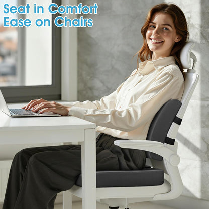 CushZone Ergonomic Seat Cushion & Lumbar Support Pillow - Memory Foam for Sciatica Pain Relief & Posture Correction, Non-Slip Chair Cushions for Office Chair/Car/Wheelchair/Travel (Black)