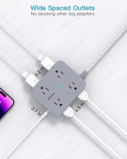 HANYCONY Surge Protector Power Strip, 1080J, 5 Ft Braided Extension Cord