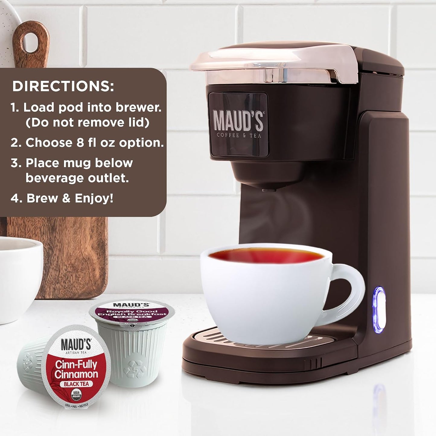 Maud's Organic Chamomile Lavender Tea Pods, 24 ct, Single Serve Pods – 100% Gourmet Blended Tea Leaves, Compatible with Keurig K Cups Maker
