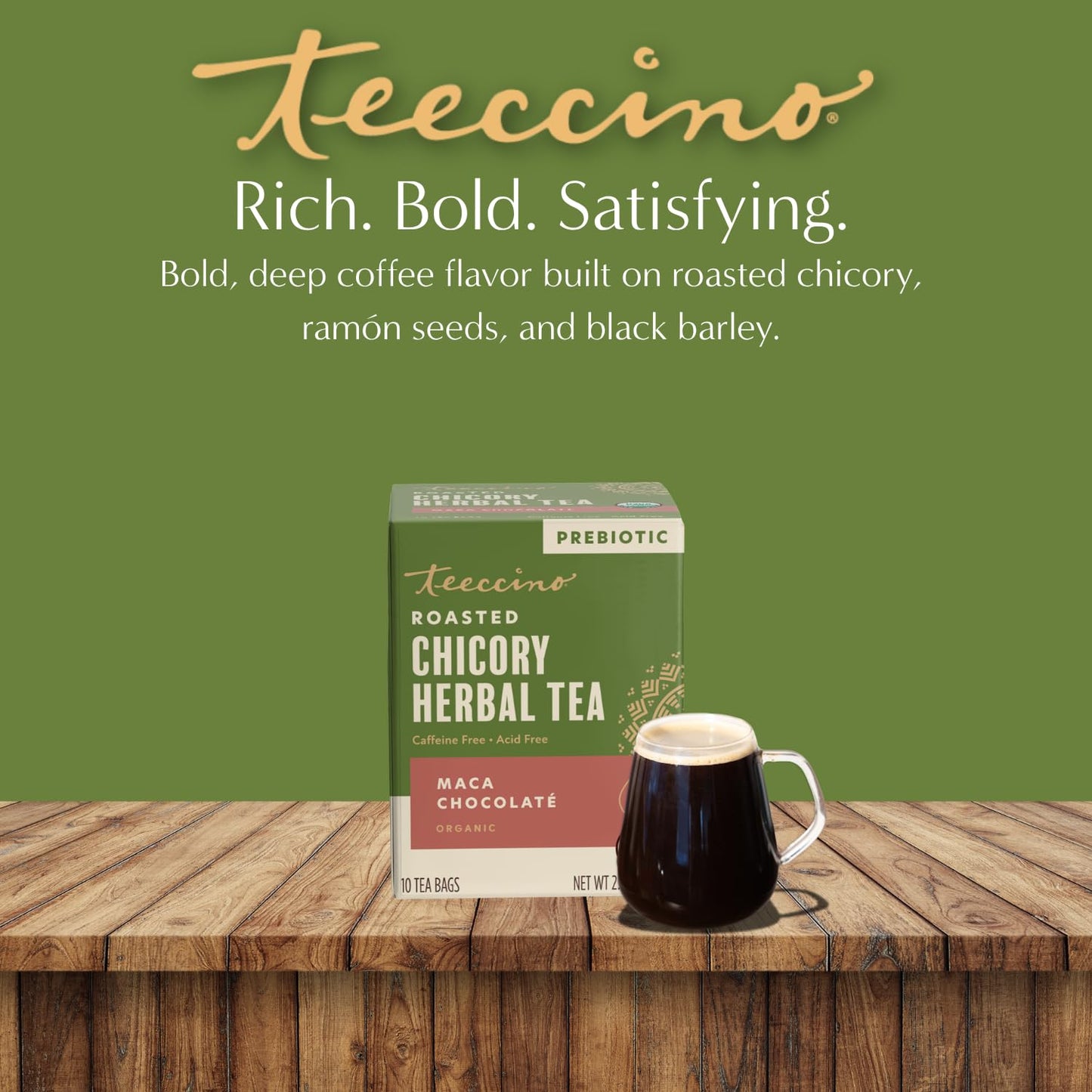 Teeccino Herbal Tea Sampler Assortment - 12 Tea Bags - Maca Chocolaté, French Roast, Hazelnut, Vanilla Nut - Roasted Caffeine Free Herbal Tea, Prebiotic for Natural Energy