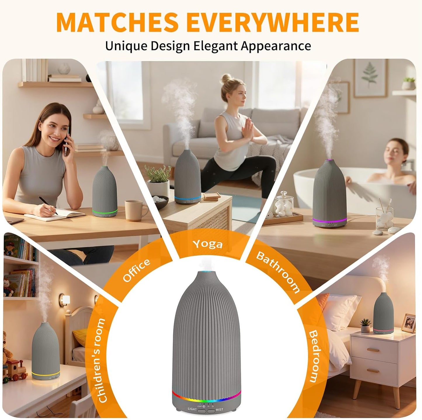 URPOWER 150ML Essential Oil Diffusers for Home, Ultrasonic Aromatherapy Diffuser with 7 Color Changing Lights, Timer & Auto Shut-Off, Scent Diffuser for Bedroom, Office, Yoga
