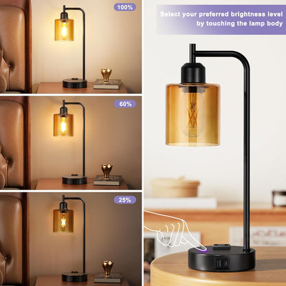 Industrial Touch Lamps for Nightstand Set of 2, 3-Way Dimmable Bedside Lamp