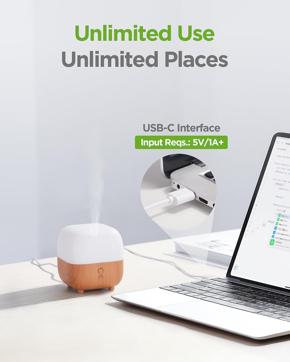 InnoGear 150ml Essential Oil Diffuser, 1 Pack 5-in-1 Diffusers for Home Scent 8 LED Color Aromatherapy Diffuser Air Desk Mini Humidifier Small Vaporizer Aroma for Computer Laptop Office, Medium