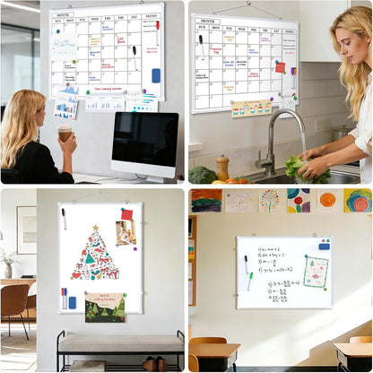 MaxGear Monthly Calendar Dry Erase Board for Wall, 16"x12", White Frame | Double-Sided, Hanging Small White Board, Portable Whiteboard for Planning, Drawing, Memo, to Do List, Home, Kitchen, Office