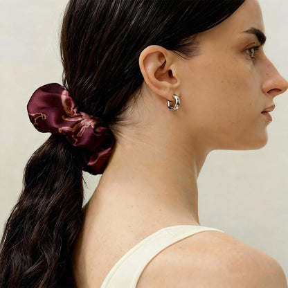 LILYSILK Silk Hair Scrunchies / Ties for Frizz & Breakage Prevention, 100% Mulberry, No Damage, Elastic ponytail Holders, 1Pc, Coffee - Colors B