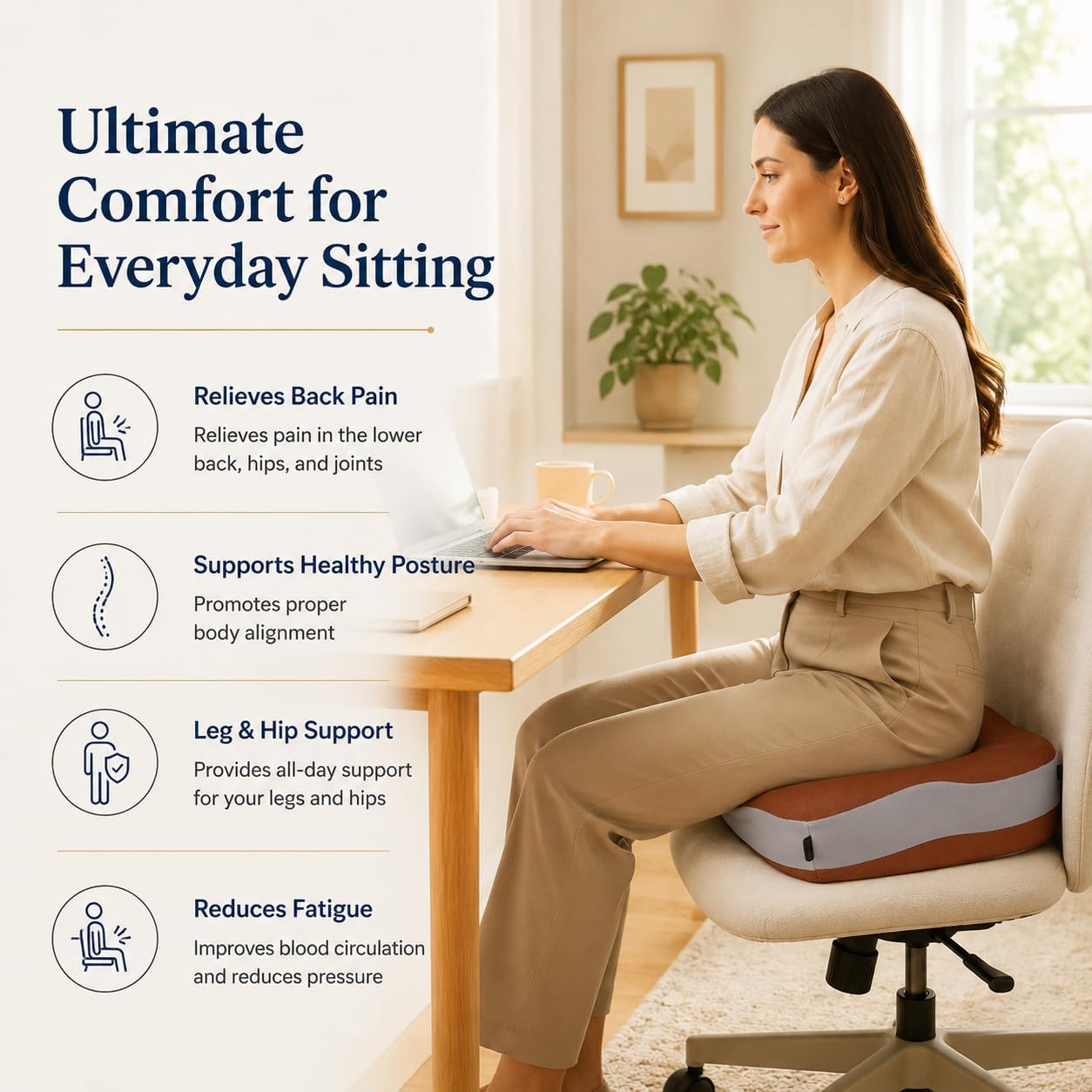 Seat Cushions for Office Chairs Wheelchair Cushion for Long Sitting Back Pain，Memory Foam Seat Car Computer Desk Chair Cushion，Coccyx Cushion for Tailbone Pain Relief Cushion Office Chair Black