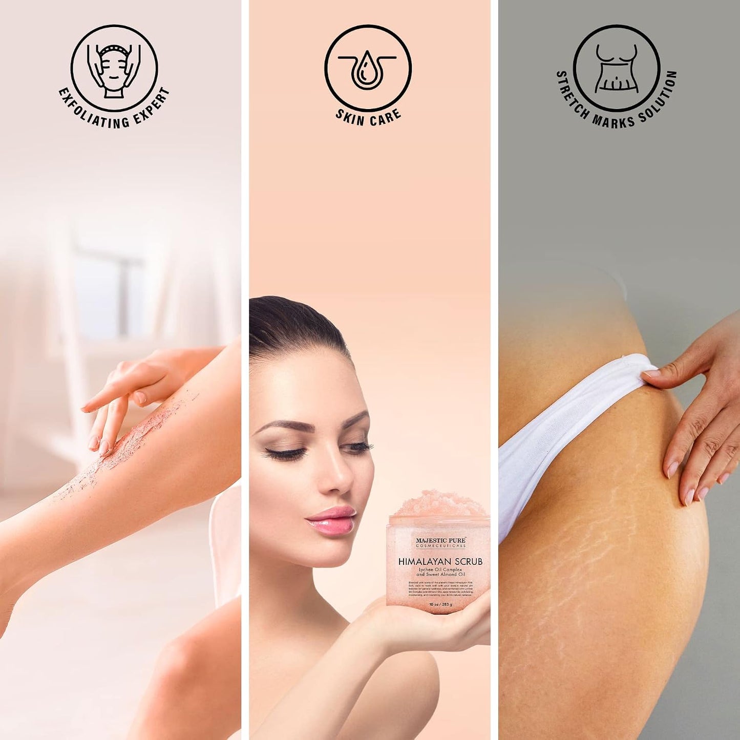 Majestic Pure Himalayan Salt Body Scrub, Lychee Oil Exfoliant, 10 Oz