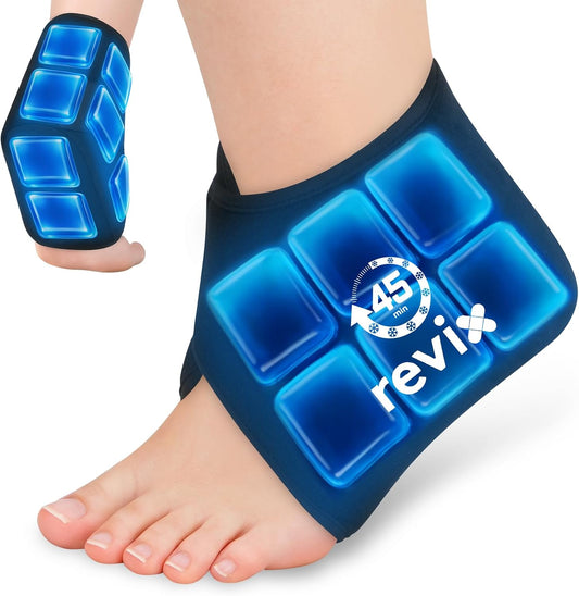 REVIX Ankle Ice Pack Wrap for Plantar Fasciitis with 45-Min Long Lasting Cold, Reusable Foot Ice Pack with Ice Grid Design, Cold Compress Therapy for Achilles Tendonitis, Swelling & Sprained Ankle