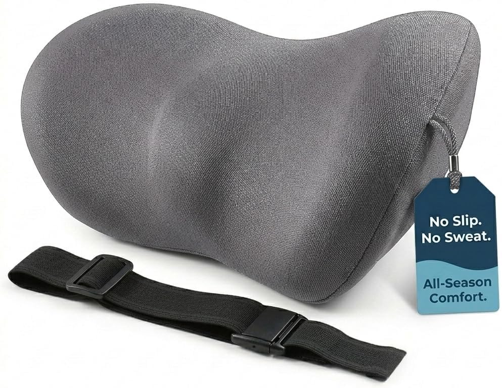 Lumbar Support Pillow for Car with Dual-Grip Stability System - Advanced Adaptive Memory Foam Back Pillow for Lower Back Pain Relief, Ergonomic Driving Seat & Office Chair Cushion, Black