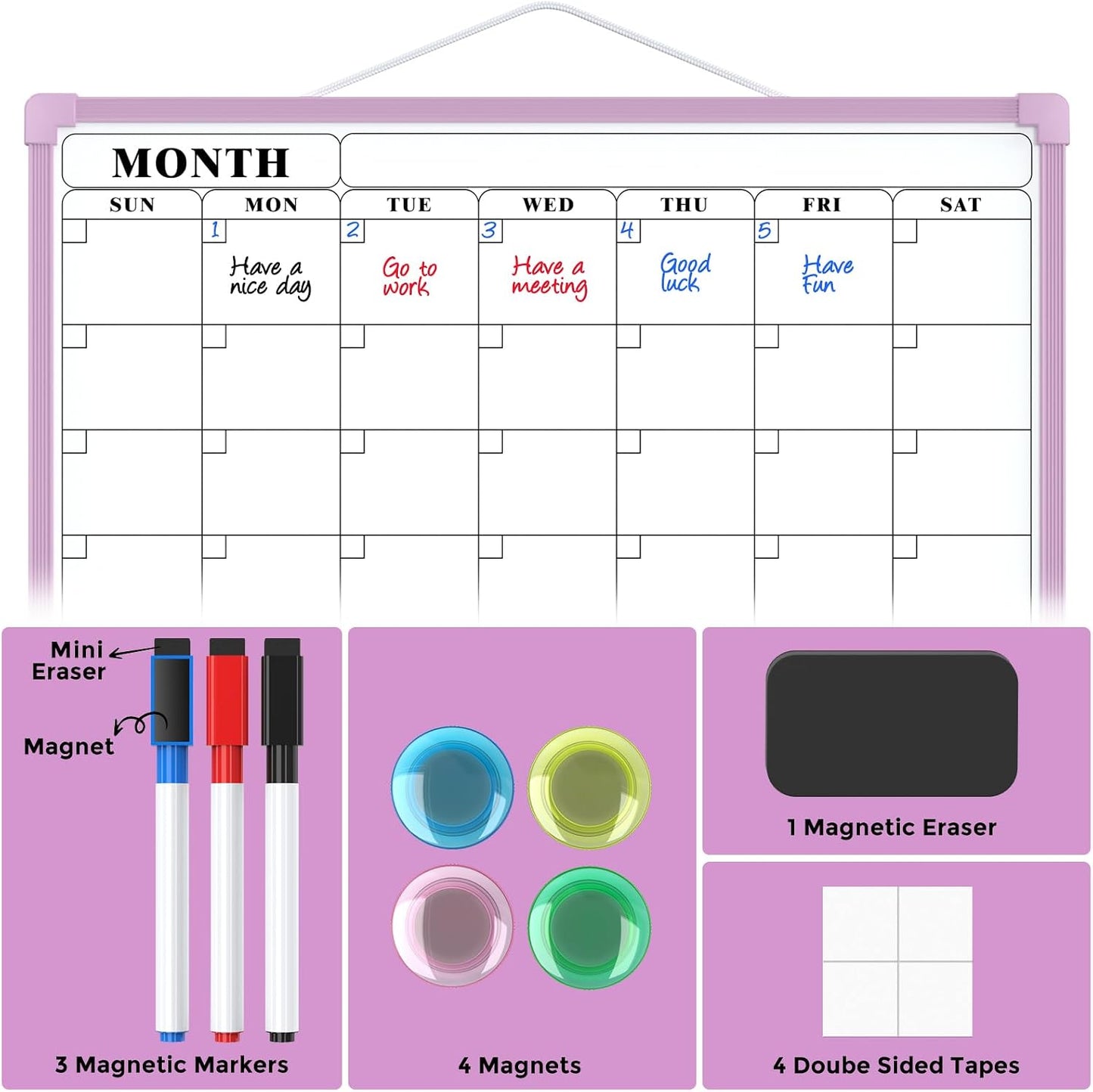 MaxGear Monthly Calendar Dry Erase Board for Wall, 16"x12", White Frame | Double-Sided, Hanging Small White Board, Portable Whiteboard for Planning, Drawing, Memo, to Do List, Home, Kitchen, Office