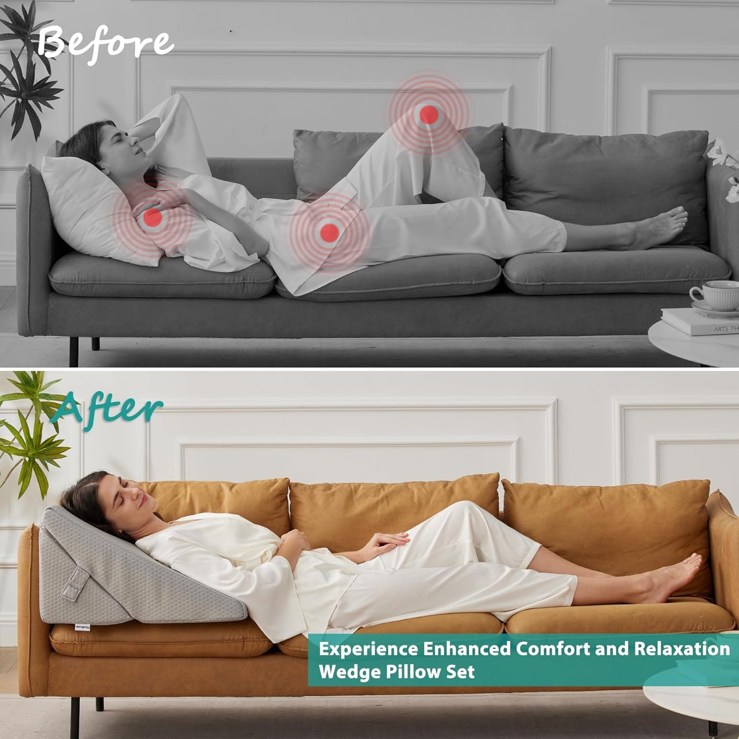Bedluxe Wedge Pillow Headboard, 3PCS Orthopedic Bed Wedge Pillows Set for After Surgery, Adjustable Pillow Wedge for Acid Reflux&Back Pain Relief, Sleeping, Back Pillow for Bed Sitting Up, White/Grey