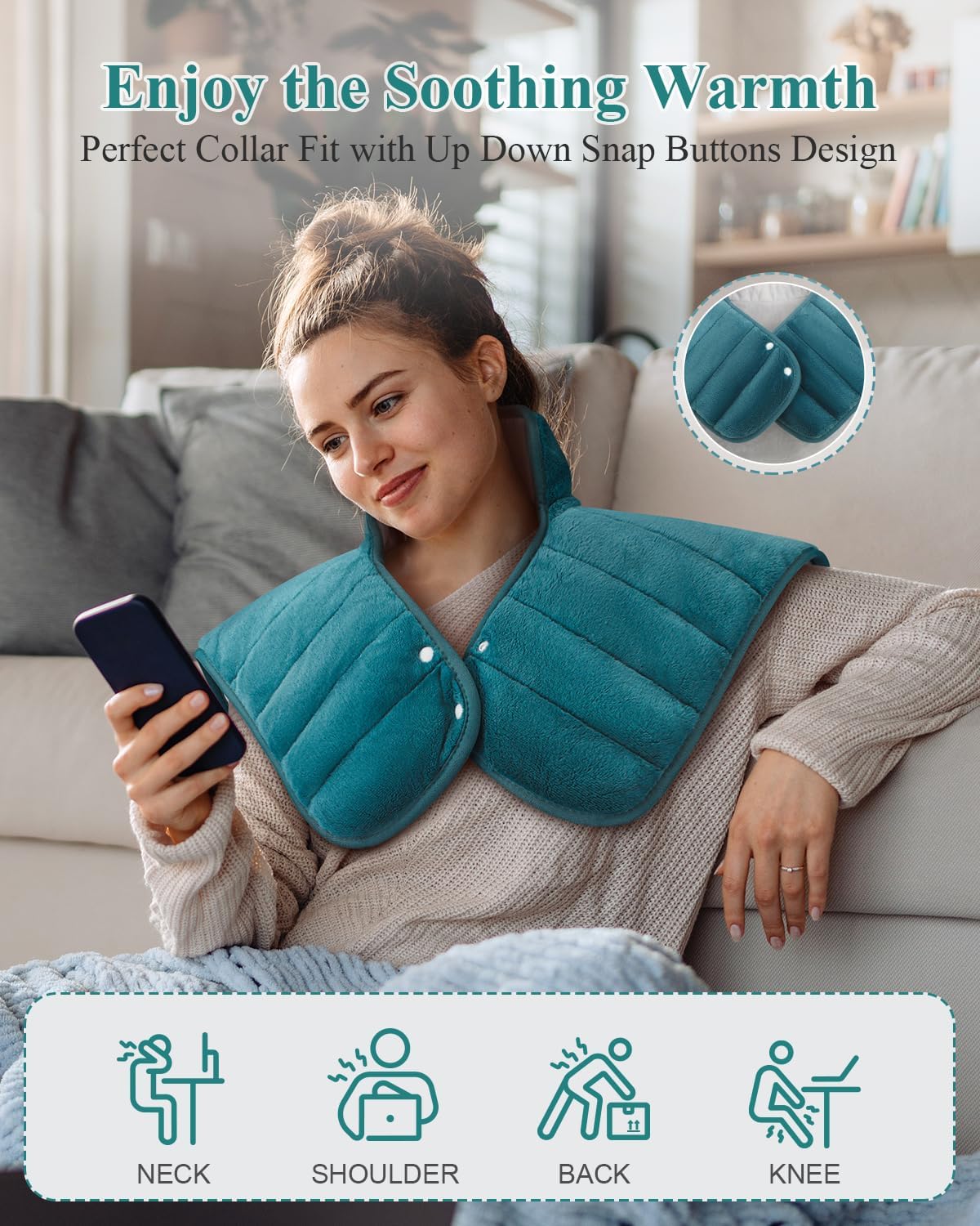 Heating Pad for Neck and Shoulders and Back, 24"x23" XL Large Electric Heated Wrap for Daily Relaxation, Gifts for Women Men, 2lb Weighted, 6 Heat Settings, 4 Timers, Silver Grey